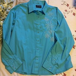 White Horse Turquoise Western Pearl Snap Shirt